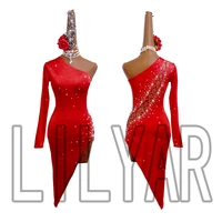 new latin dance costume competition dress dress performance dress adult custom red hollow out dance dress