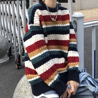 high street punk clothes rainbow stripe fashion sweater knitted jacket vintage top women oversized hip hop pullover streetwear