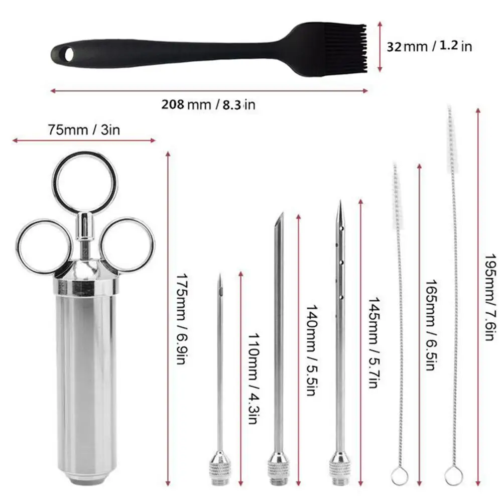 Шприц-инжектор для мяса из нержавеющей стали с 3 маринадами иглы введения барбекю