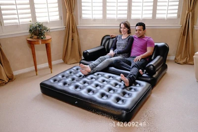 188*152*64CM environmental protection PVC double lazy multi-function five-in-one inflatable sofa bed folding sofa - Цвет: Черный