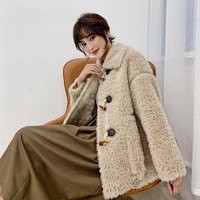 lamb wool coat 2021 new fur horn buckle coat granular fur one sheep shearing short female ladies warm coat