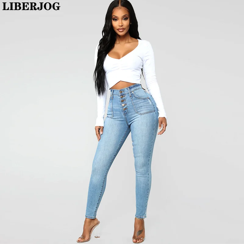 LIBERJOG женские джинсы тонкие высокоэластичные Узкие синие брюки-карандаш разных