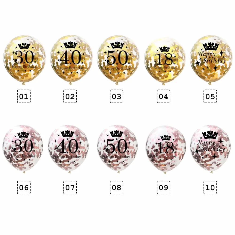 10pcs 12'' Crown Number Printed Confetti Latex Balloons Birthday Party Supplies Decor #274442 | Дом и сад