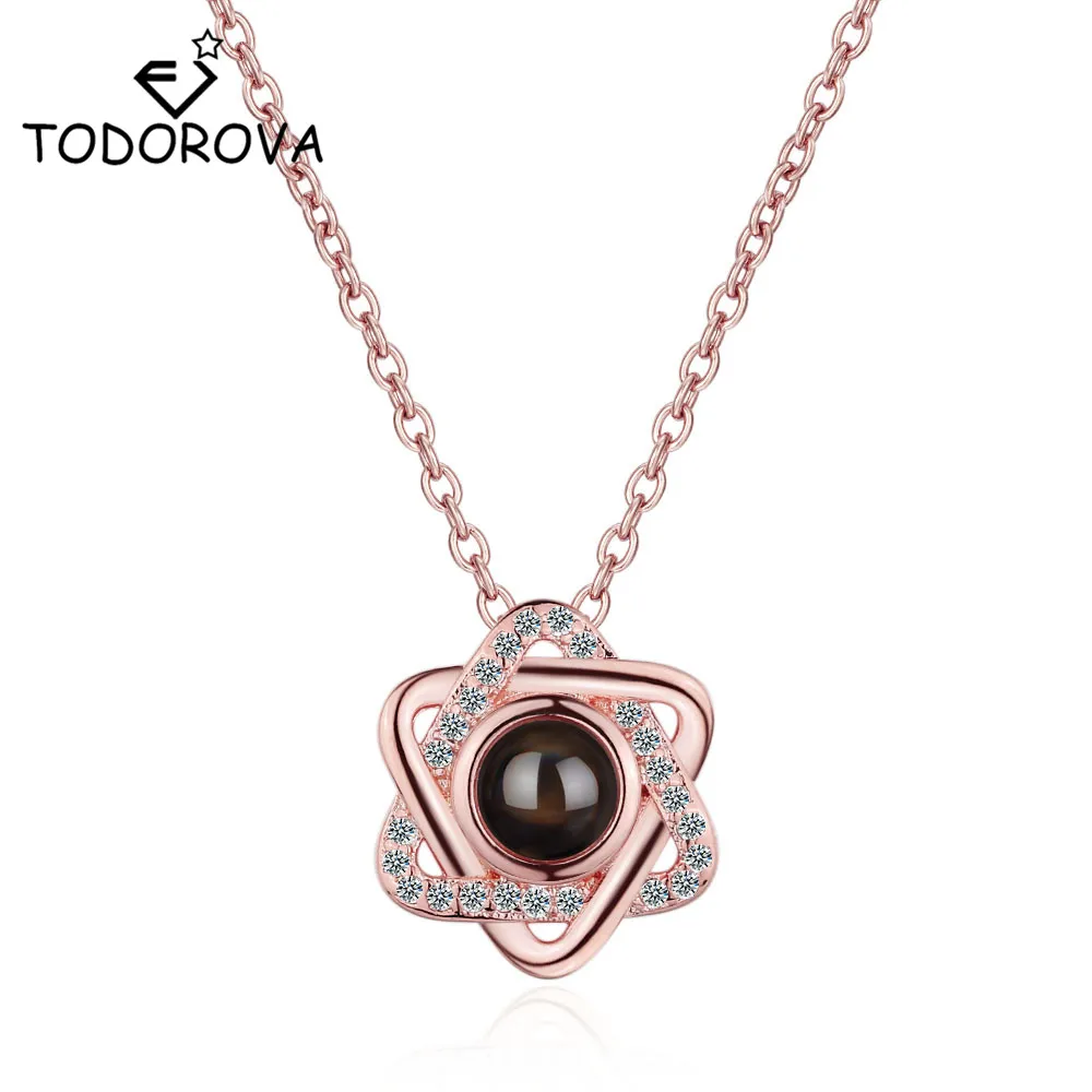 Женское романтическое колье Todorova 100 языков с надписью I Love You Projection CZ Star of David для