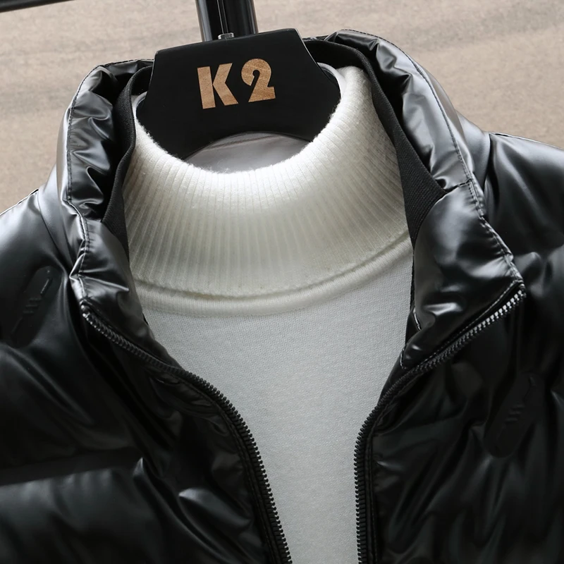 

Winter Down Jacket White Down 90% Filling Amount Coat Stand Collar Waterproof And Windproof Streetwear Black Glossy Standard