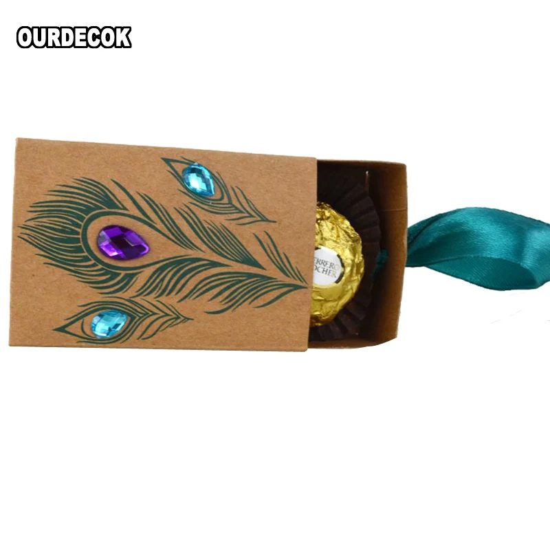50 шт конфетные коробки с перьями павлина дизайн ящика Свадебные сувениры