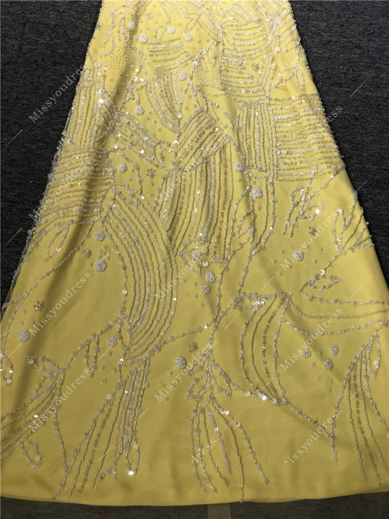Yellow Color Heavy Beads Real Photos A-line Floor Length Party Prom Dancing Women Evening Dresses Gown