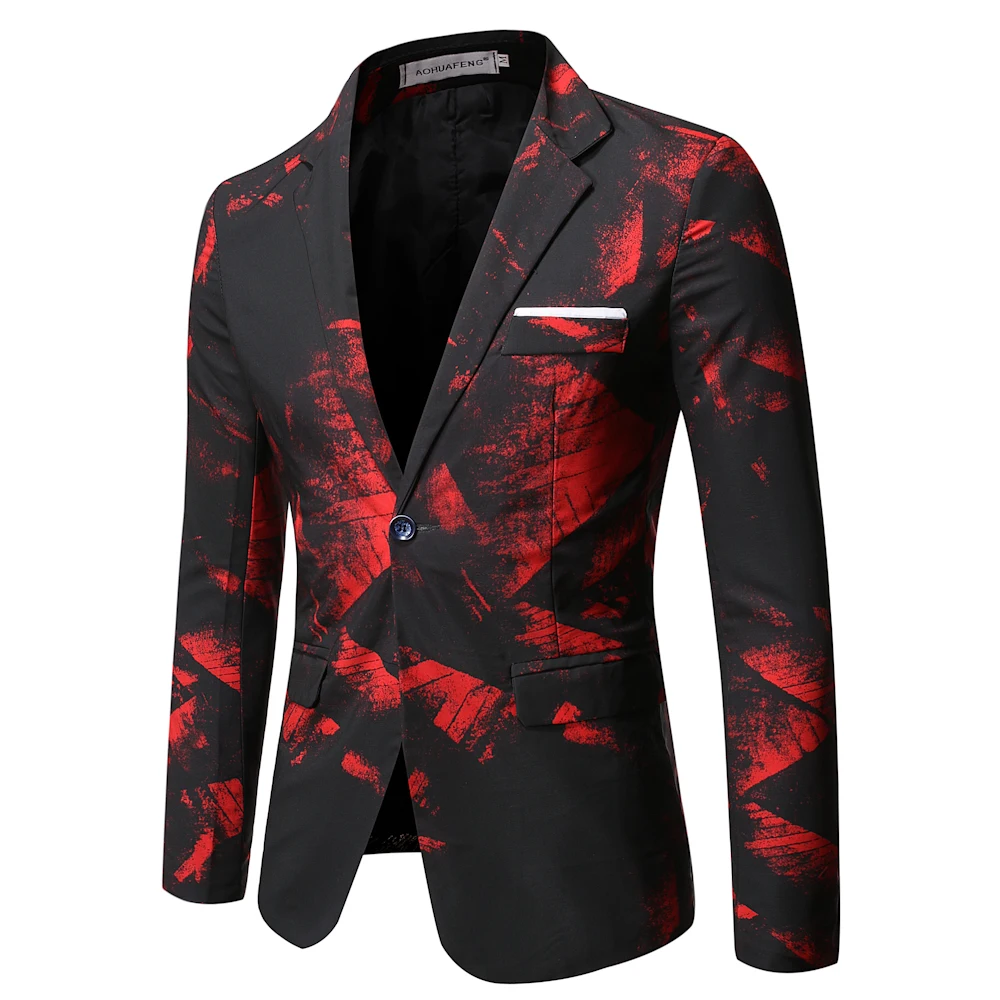 

Gentleman Blazers Men Blue Patterning Printed Suit Jacket Casual Coat Prom Singer Concert Stage Costume Winter Size S-5XL