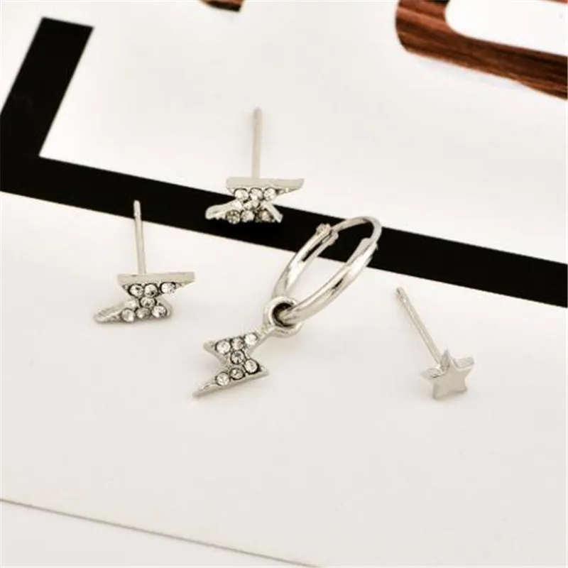 

WKOUD 4PCS/SET Korean Temperament Wild Star Crystal Lightning Earrings Set Personality OL Style Irregular Geometric Stud Earring