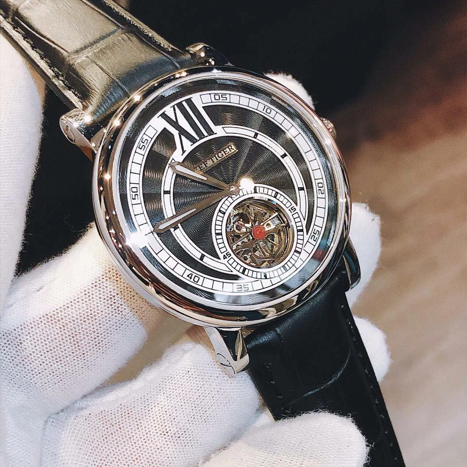 

Автоматические часы Reef Tiger/RT из розового золота Роскошные мужские часы пробы с турбийоном, ремешок из натуральной кожи RGA192