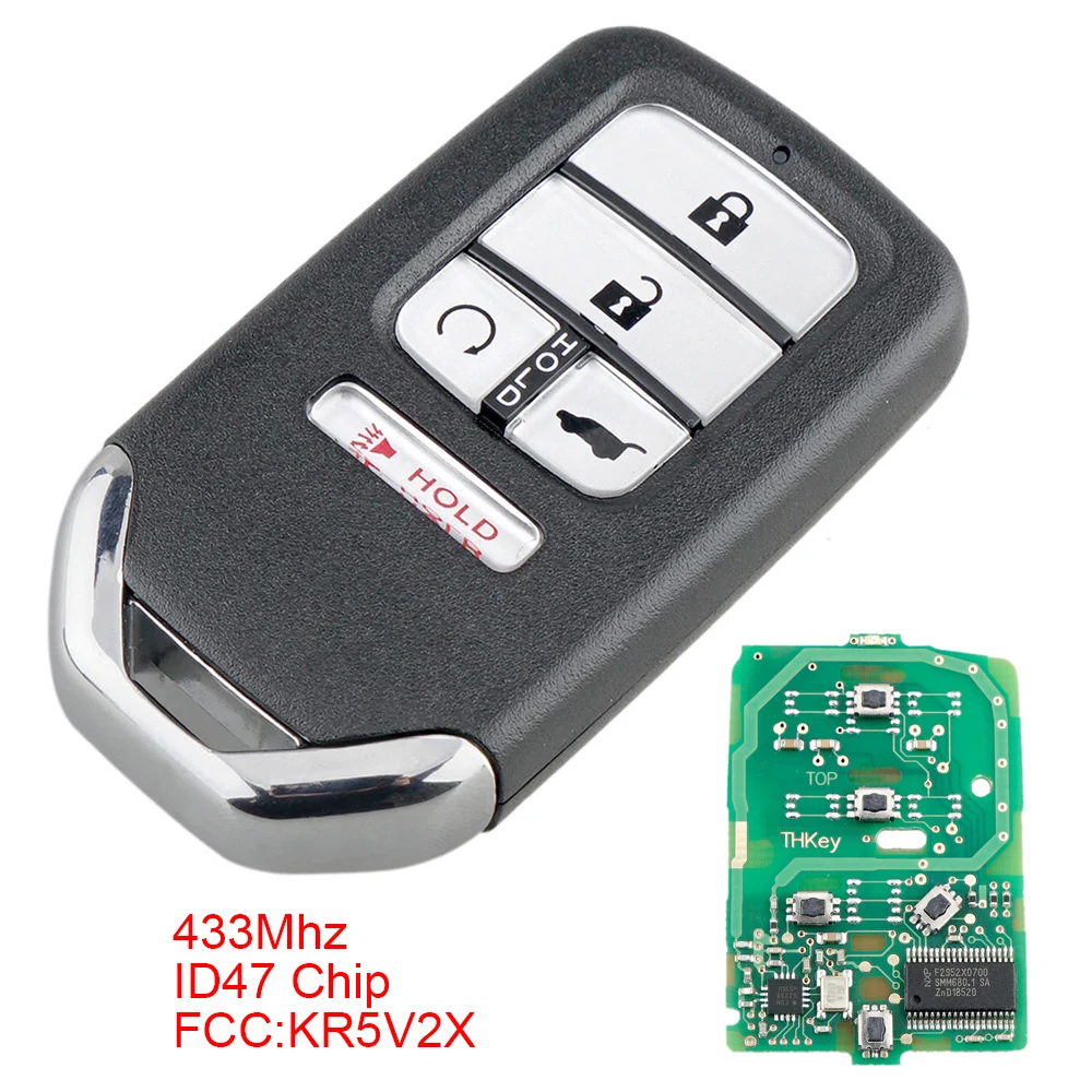 433 МГц FSK SUV 5 кнопок Smart Keyless Car Remote Fob с чипом ID47 KR5V1X Подходит для Honda Piot CR V Civic 2016 2017 2018