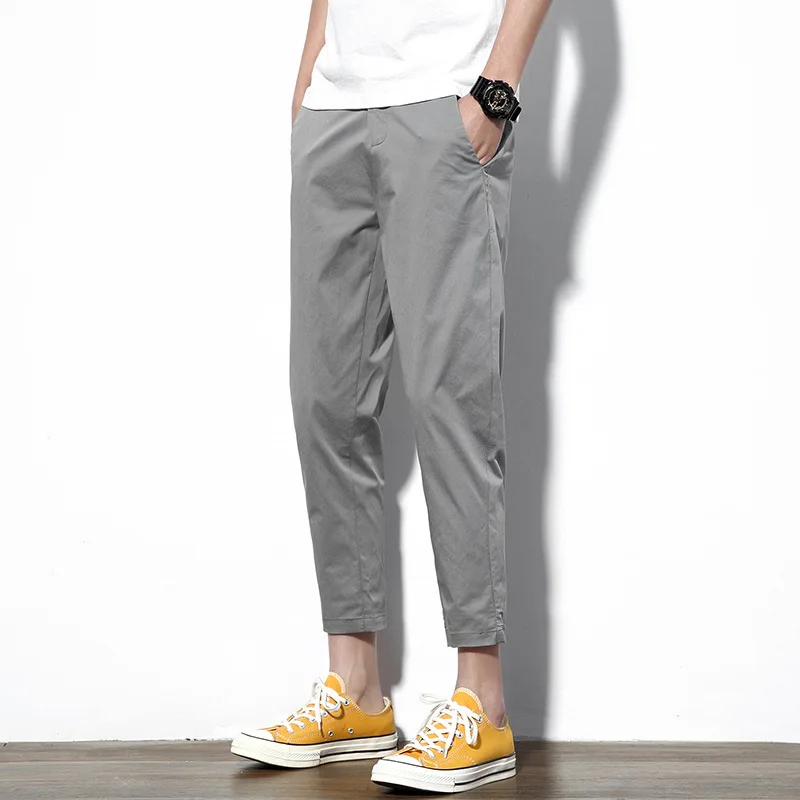 New Men's Casual Pants Summer Thin Cropped Pants Men's Solid Color Loose Cut Trousers