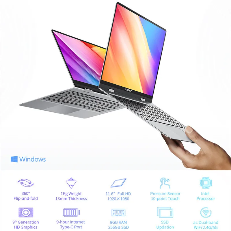 Ноутбук Teclast F5 11 6 "сенсорный экран Win10 8 ГБ ОЗУ 256 Гб SSD Intel Gemini Lake N4100 4 ядра 360