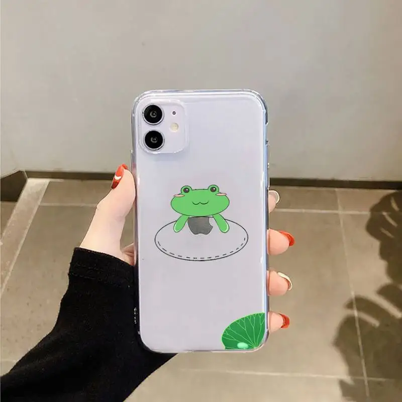 

Mint green Funny The Frog cute Phone Case Transparent for iPhone 6 7 8 11 12 s mini pro X XS XR MAX Plus