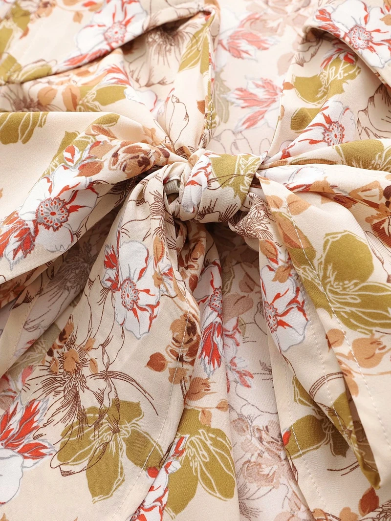 

Women's Sexy Style Blouse Floral Pattern Sashes Turn-down Collar Summer