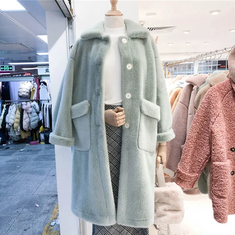 Осень 2022 длинное Свободное пальто из меха норки с отложным воротником и длинным