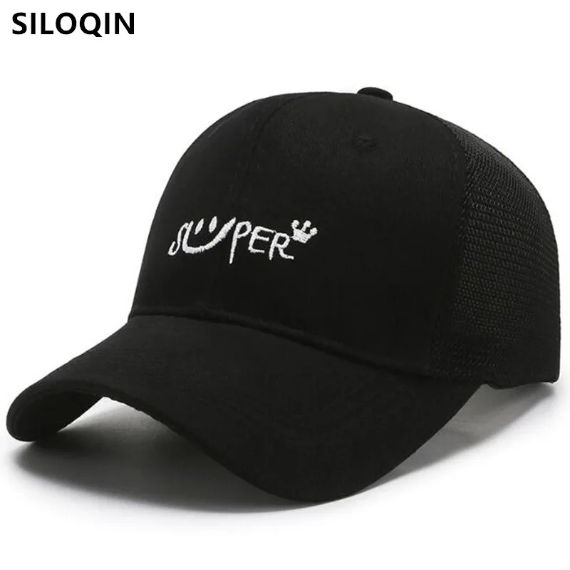

SILOQIN Summer Men Women Mesh Cap Breathable Baseball Cap Snapback Cap Adjustable Size Casual Black Sports Caps Bone Fishing Cap