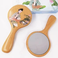 beech handle mirror cosmetic mirror female portable mirror hand held handle mirror european large beauty mirror round