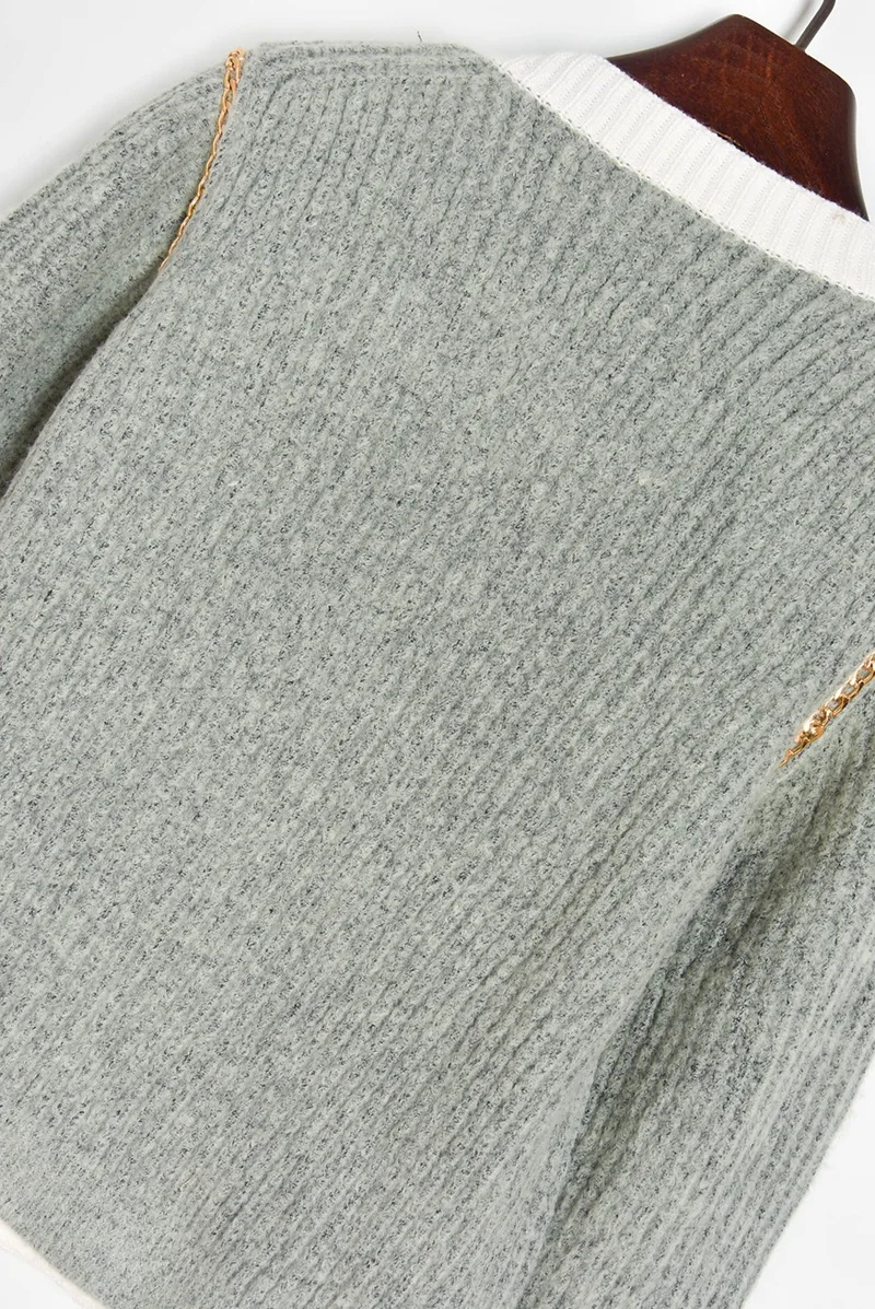 

New 2020 Autumn Women Cardigan Casual Knitted Short Coat Double Breasted Korean Chain O-neck Sweater Outwear Female Pull Femme