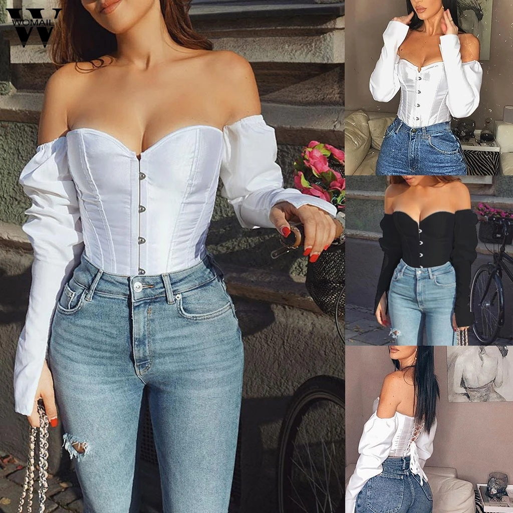 Женская блузка Womail весенний укороченный топ с открытыми плечами женские рубашки