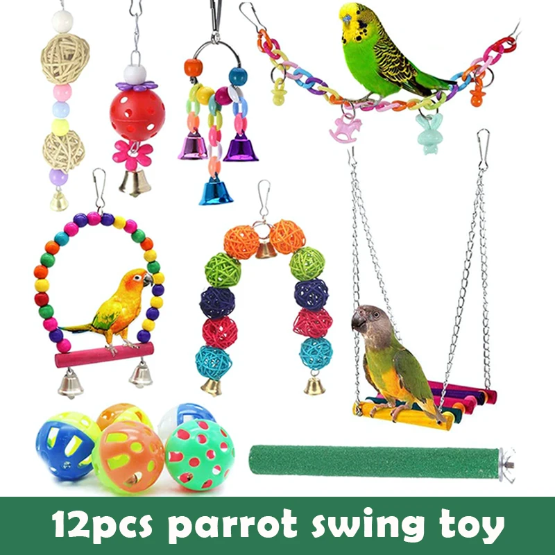 

Hot 12 Packs Bird Toys Parrot Swing Toys - Chewing Hanging Bell Pet Birds Cage Toys Suitable for Small Parakeets Conures