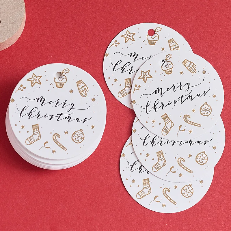 100x рождественские печатные круглые крафт-бумаги вешалки рождественский подарок