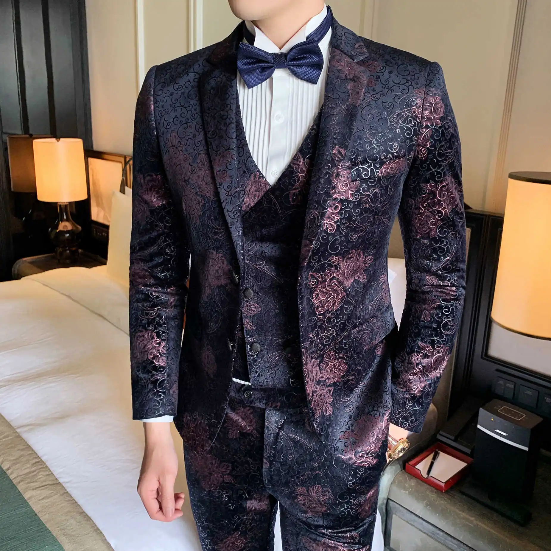 Мужской деловой костюм на одной кнопке облегающий повседневный из 3 предметов