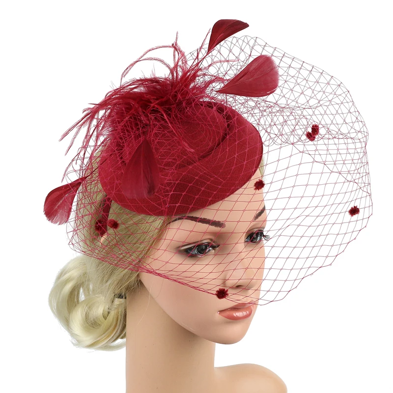 

Meihuida Women Handmade Feather Mesh Floral Hair Fascinator Fedoras Evening Party Elegant Caps High Street Wear