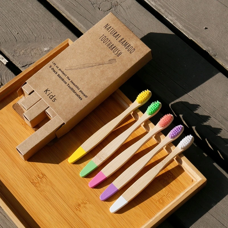 

27RC 10pcs Bamboo Toothbrush Multicolor Natural Eco-Friendly Soft Bristle Children