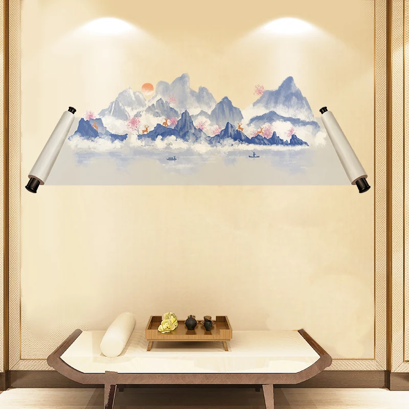 

Chinese Landscape Painting Scroll Wall Sticker Home Office Decor Living Room 3D Art Wallpaper Bedroom Decals Self-adhesive mura