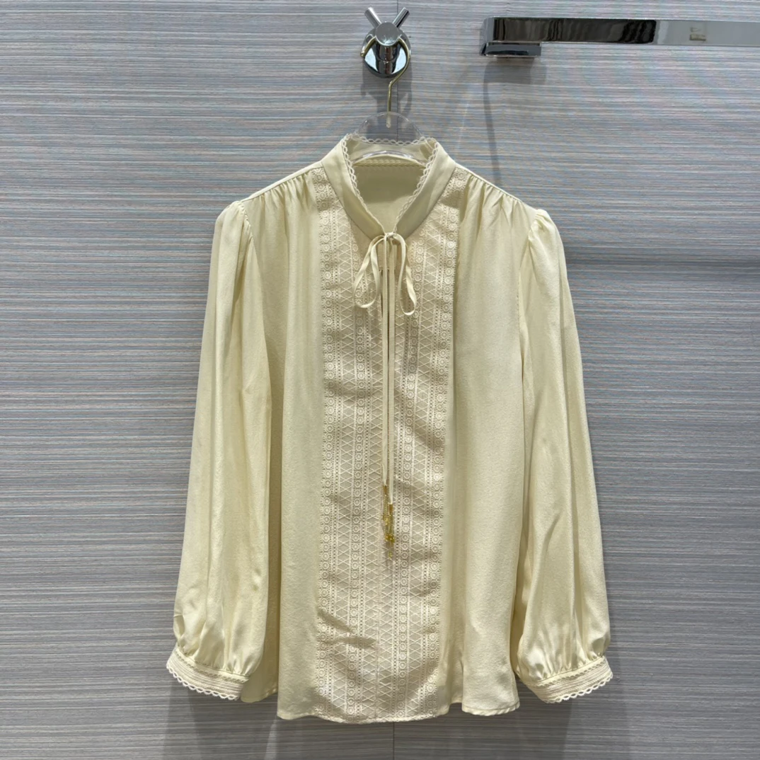 

new ladies fashion 2021 long-sleeved sexy casual lace-up silk shirt 1231