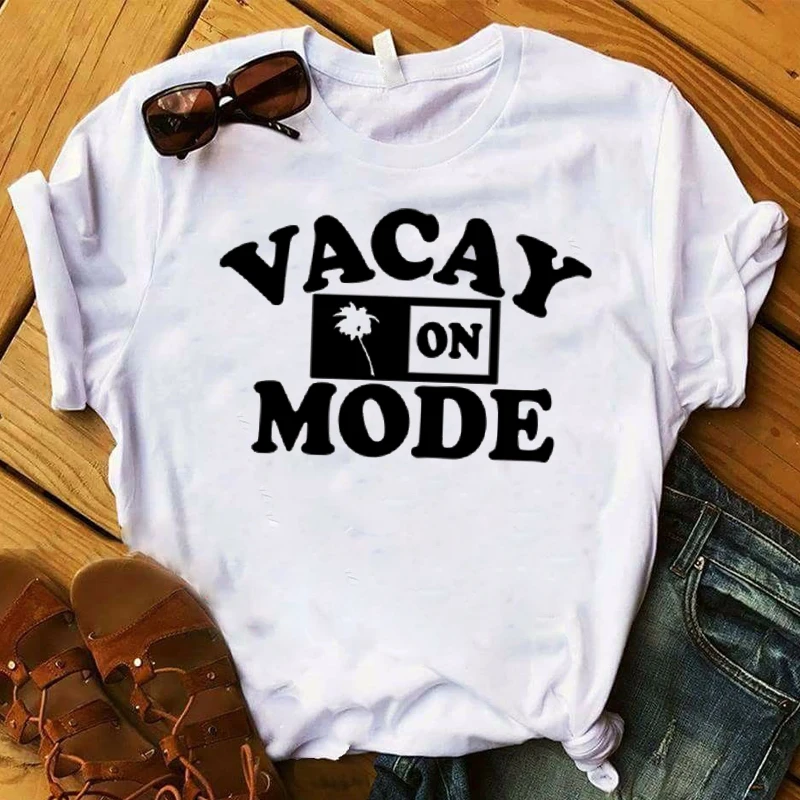 

Women Lady T Shirt Vacay Mode Printed Tshirt Ladies Short Sleeve Loose Tee Shirt Women Female Tops Clothes Graphic T-shirt