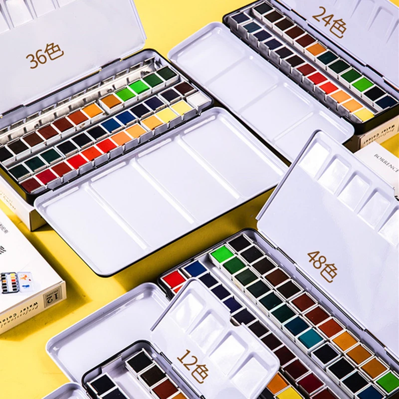 

12/24/36/48 Color Portable Travel Solid Watercolor Paints Set With Paintbrush Water color Pigment Set for Art Painting coating