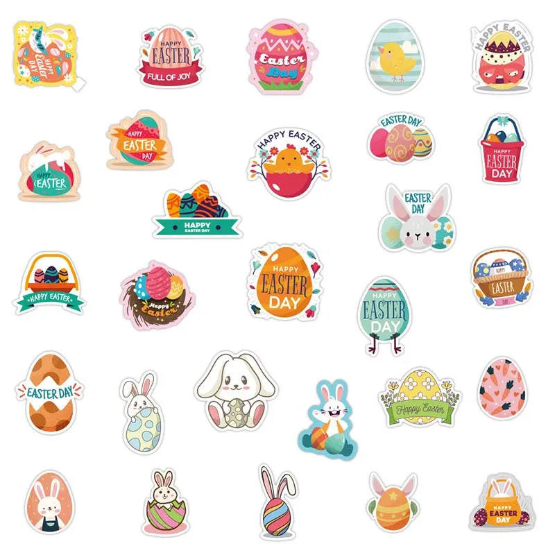 

50Pcs New Cartoon Kawaii Easter Stickers Cute Animal Bunny And Eggs Deacls For Festival Home Decoration Reusable and waterproof
