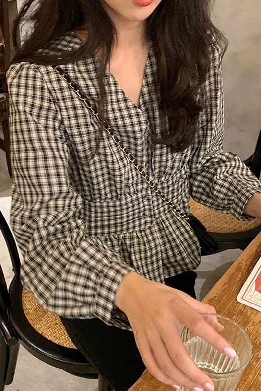 Блузка Женская Осенняя в клетку с длинным рукавом | одежда