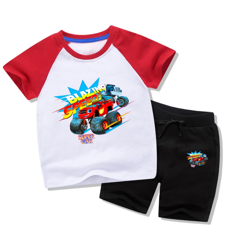 

Blaze Car Baby Boy Clothes Set Children Tee Shirts Pants Suits Kids Outfit 100% Cotton Tops Shorts 2pcs Suit 2 3 4 5 6 7 Years