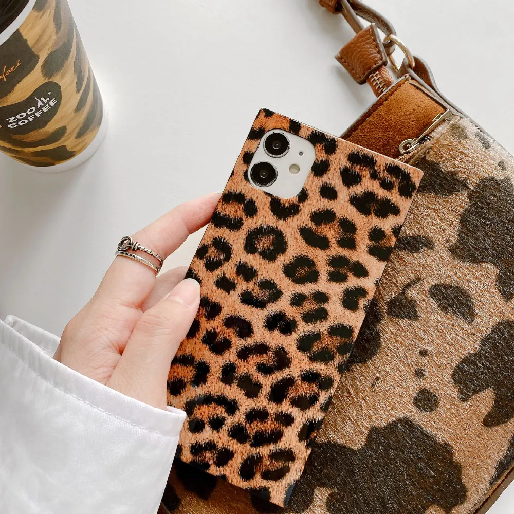 Square Leopard Phone Case For iPhone 12 Pro Max X XR XS Max 7 8 Plus Zebra Soft Silicone Cover Cases For Fundas iphone 11 Coque