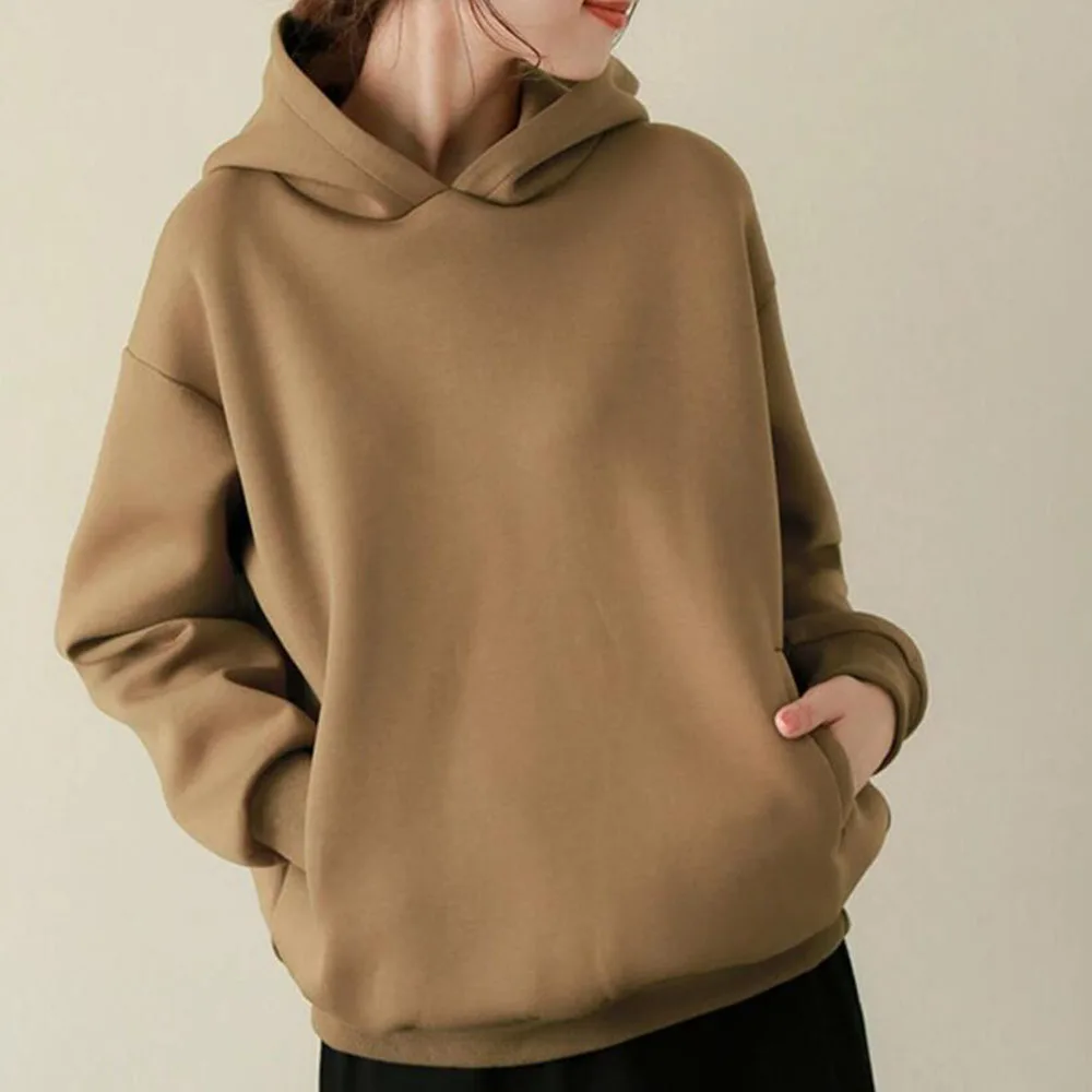 

Hoodie Women Casual Sweatshirt Hooded Women Hoodies Gray Cotton Warm Fleece Winter Pullovers 2021 Autumn New Casual Streetwear