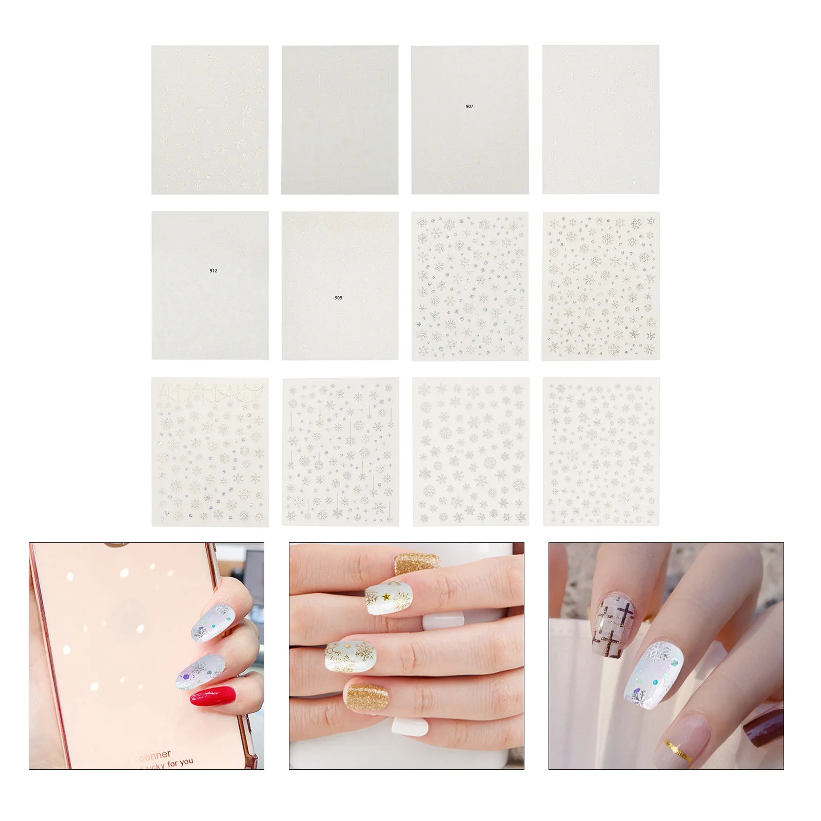 

12 листов рождественских наклеек для дизайна ногтей, наклейки для маникюра в виде снежинок, декоративные материалы для ногтей «сделай сам»