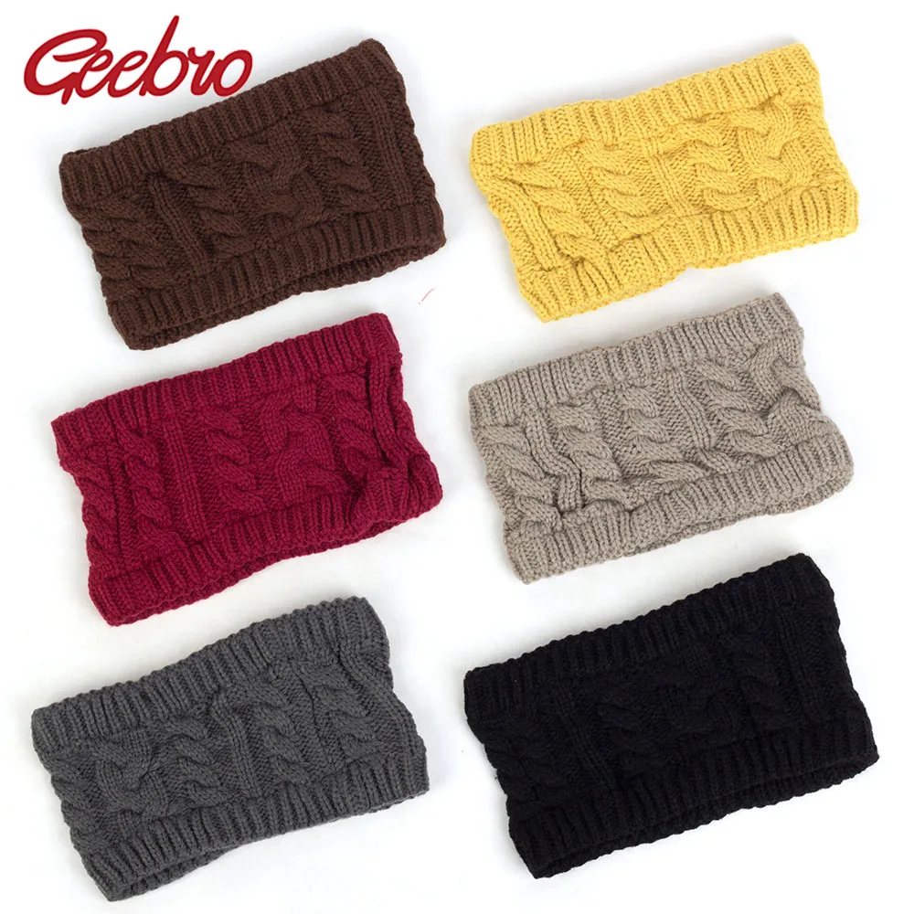 

Geebro Female Warm Knitted Solid Color Wide Headband Women Fashion Hairband Turban Girls Fashion New Printing Hair Accessories