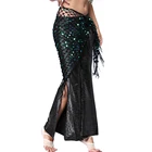 Платок для танца живота, зеленый, золотой, серебряный, блестящий, вязаный пояс, платки с кисточками