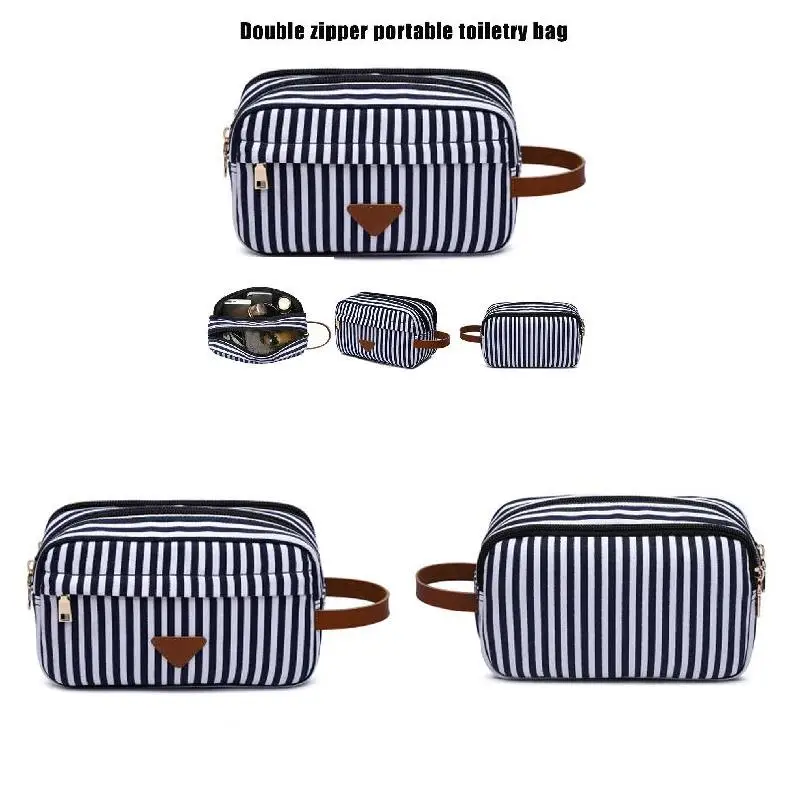 Travel Toiletry Cosmetic Organizer Bag Double Layers Canvas Shaving Kit Stripe Pouch K-BEST | Багаж и сумки
