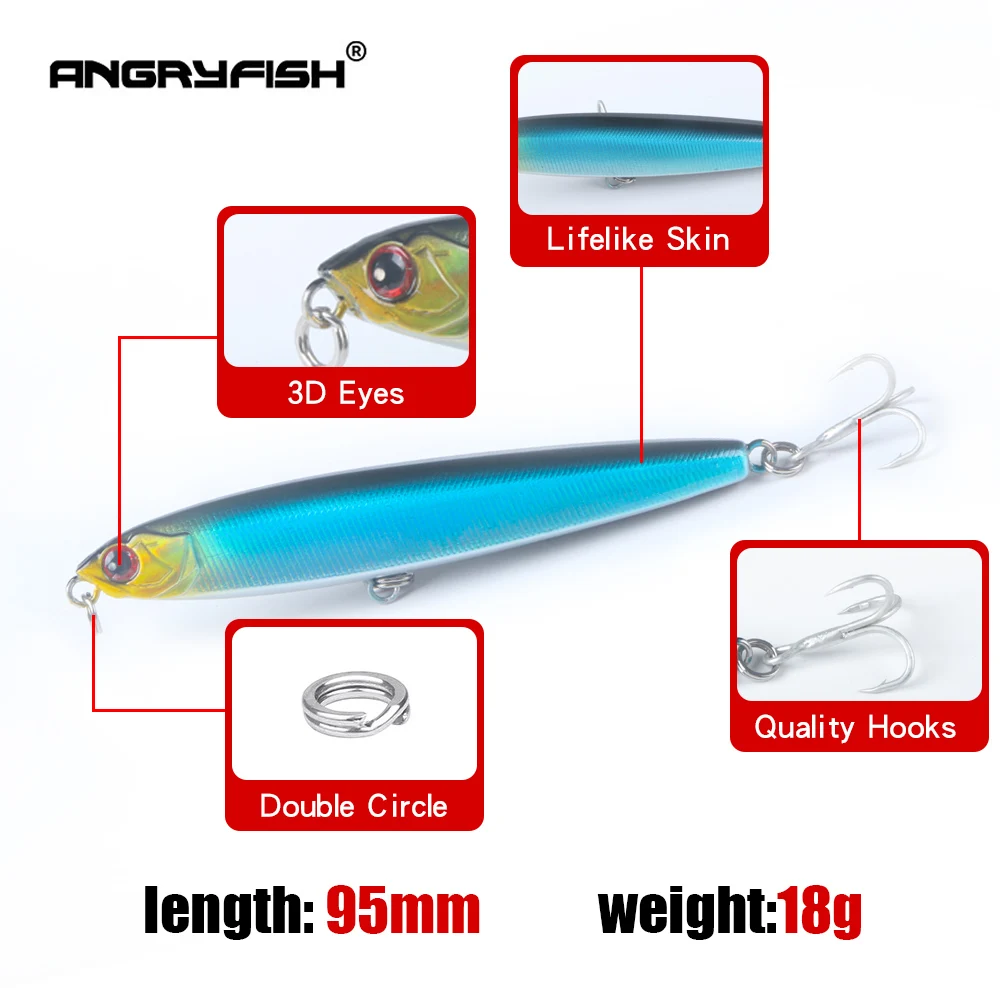 Фото Рыболовная приманка Angryfish, Реалистичная, 95 мм, 18 г, 3D, воблер с глазками, 1 шт. №5