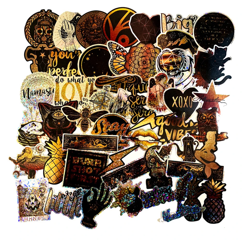 50 шт. Новый Черного и золотого цвета Лазерная блестящие наклейки для