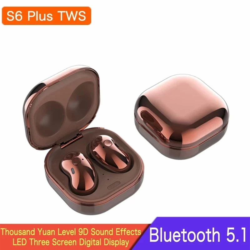 S6 плюс наушники вкладыши Tws Bluetooth 5 1 Беспроводной гарнитура LED Дисплей Hi Fi стерео 9D