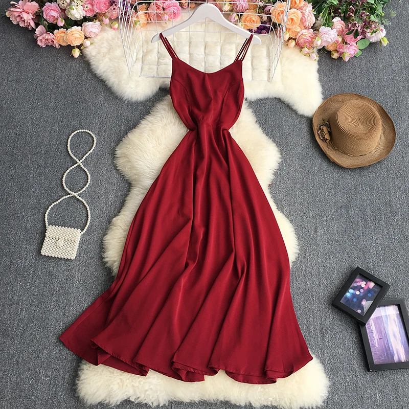 

Backless Bandages Sexy Dress Women Summer Fashion Elegant Spaghetti Dresses Solid Color A Line Slim Party Dress Vestido De Mujer