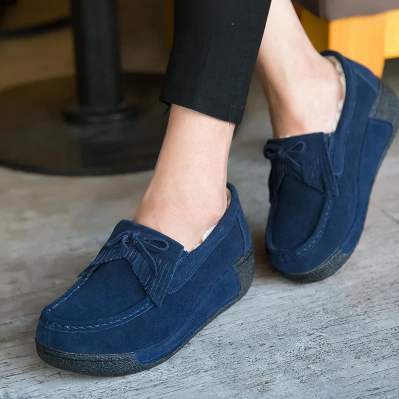 Хлопковые туфли HOKSZVY бархатные на низком каблуке толстой подошве кожаные женские