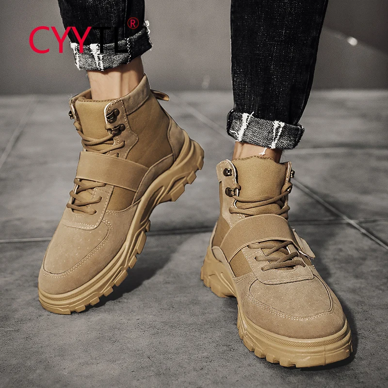 

CYYTL 2021 Men Leather Shoes Casual Safety Work Boots Winter Botas Hombre Soft Erkek Bot Motocycle Warm Male Sneakers Footwear