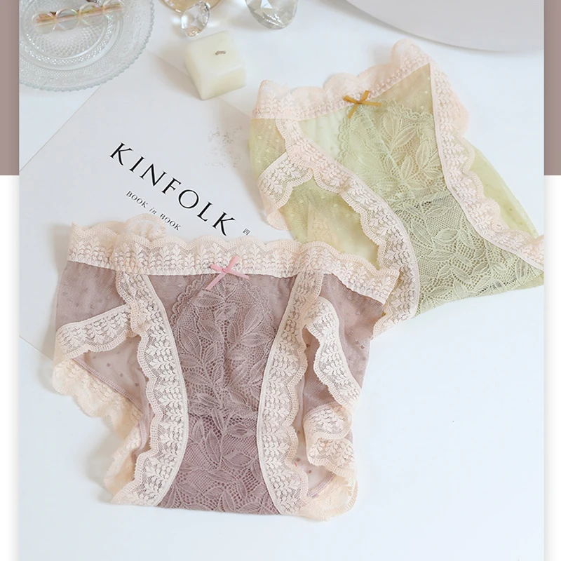 

Soft Waxy Exquisite Hollow Lace Ladies Panties Ultra-thin Sexy Fairy Mesh High-fork Trousers Girls Briefs