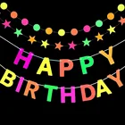 Неоновый баннер на день рождения, Черные Светлые Круглые разноцветные гирлянды со звездой, светящиеся вечерние шения для вечеринки, дня рождения, вечеринки